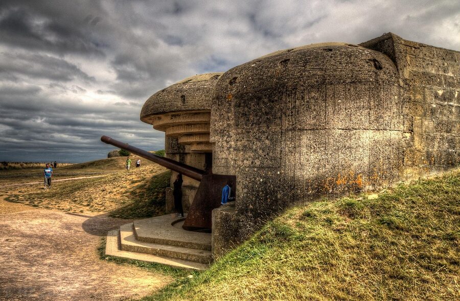 Concrete casemate of the Longues-sur-Mer battery in Normandy