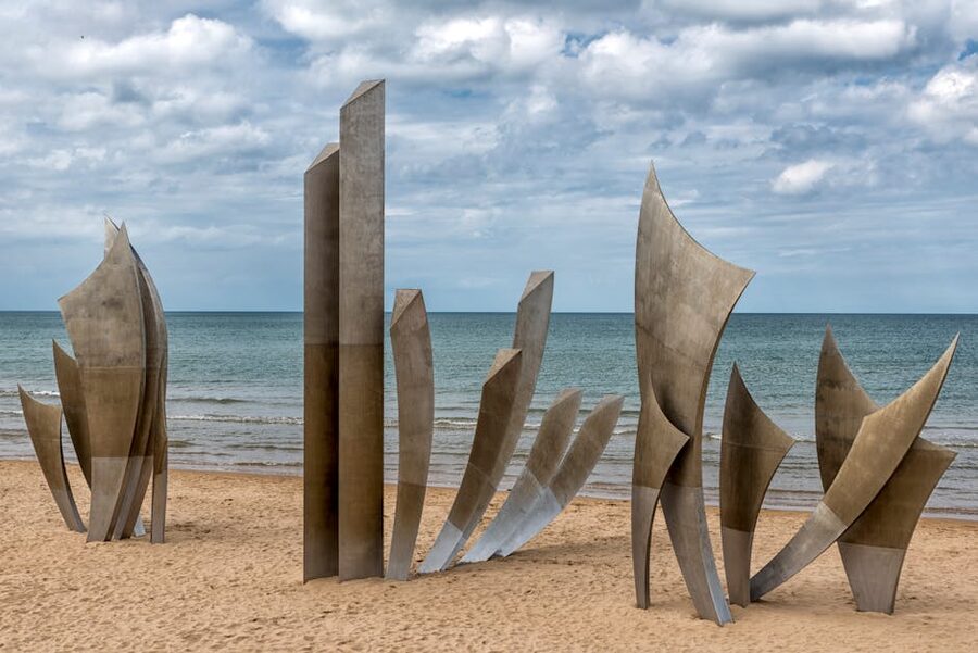 Les Braves Memorial sculpture on Omaha Beach in Normandy France