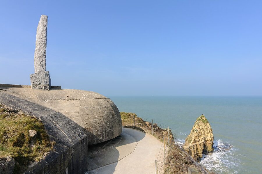 A bunker at Pointe du Hoc on the Normandy cliff edge