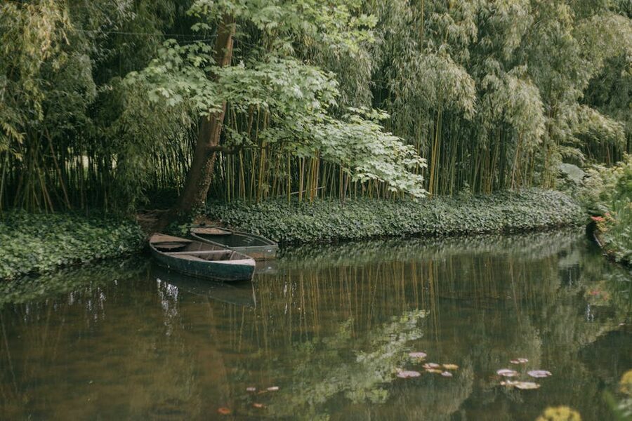 Monet's water garden at Giverny with a flat-bottomed boat
