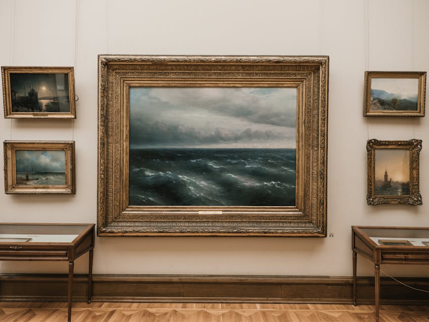 Paintings in gold frames inside a Paris museum