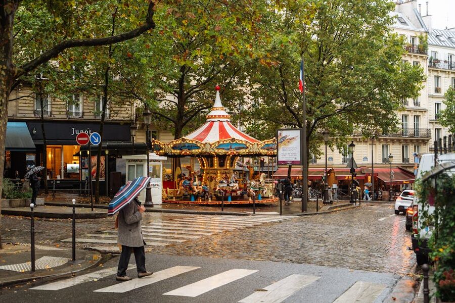 Paris on a rainy day near the Tuileries