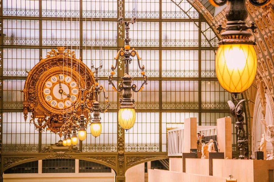 Close-up of ornate gilded clock at Musee d'Orsay