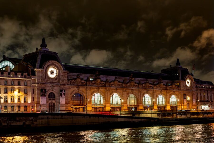 Musee d'Orsay illuminated at night, Paris
