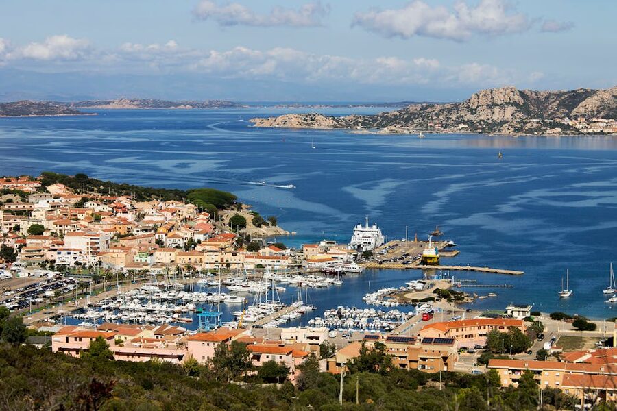 Palau harbour and town Sardinia aerial view