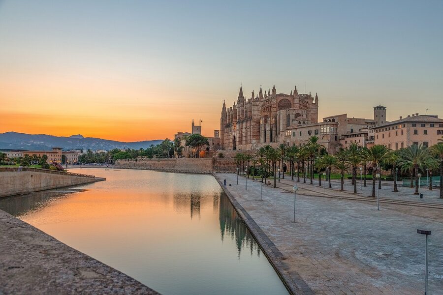 Palma Cathedral La Seu at evening from the Mediterranean side