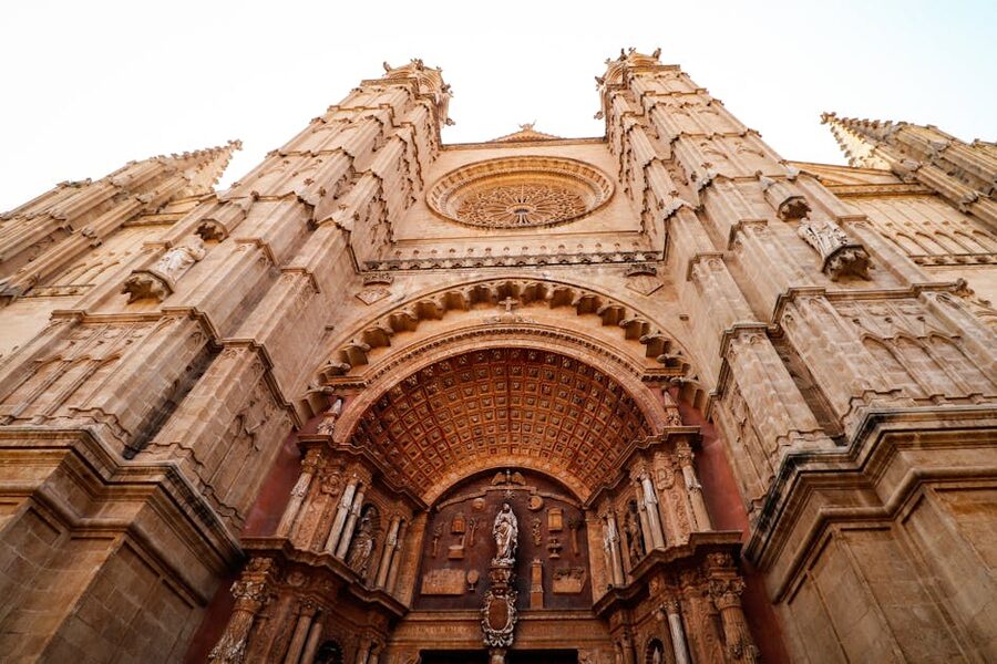 Palma Cathedral facade upward view
