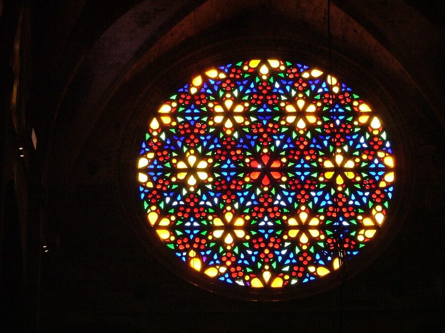 Palma Cathedral rose window stained glass detail