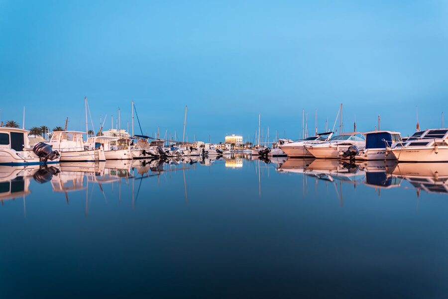 Palma marina at twilight with reflected lights