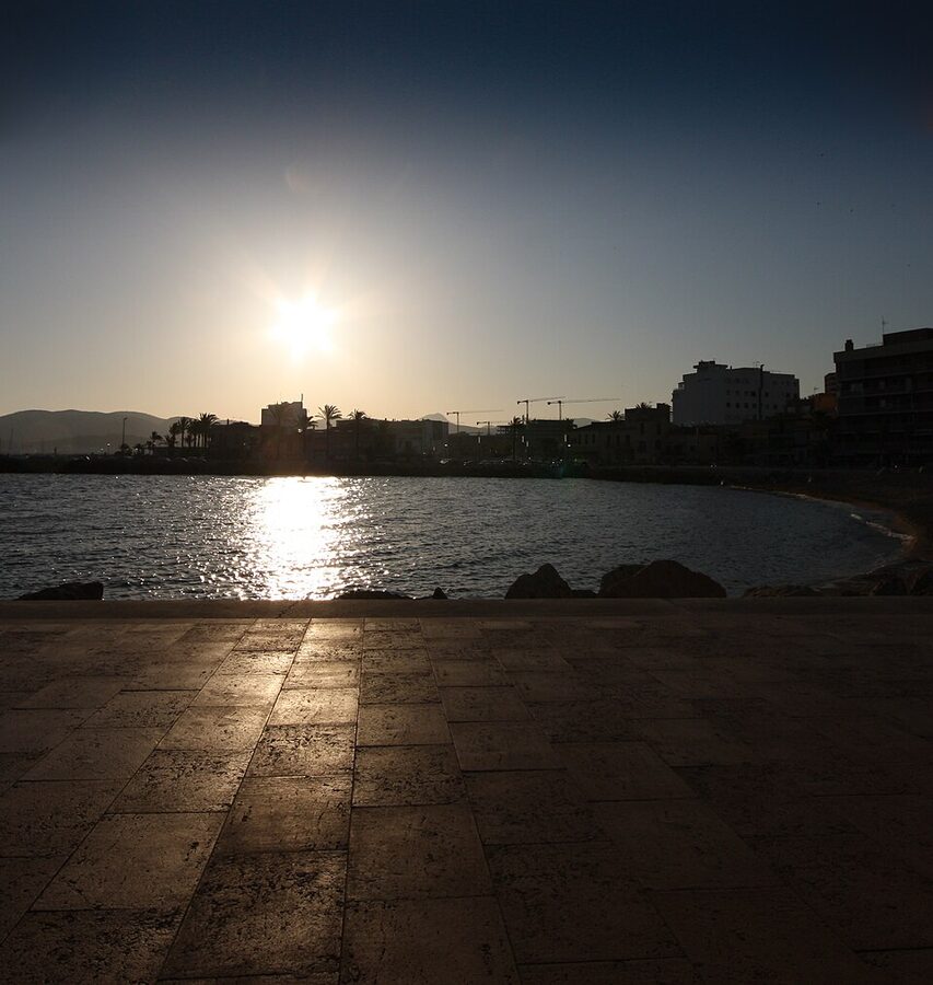Sunset over Es Portixol seafront in Palma