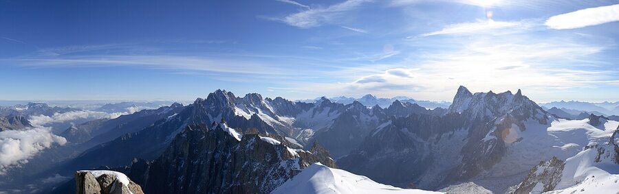 Panoramic view from Aiguille du Midi over the Mont Blanc range