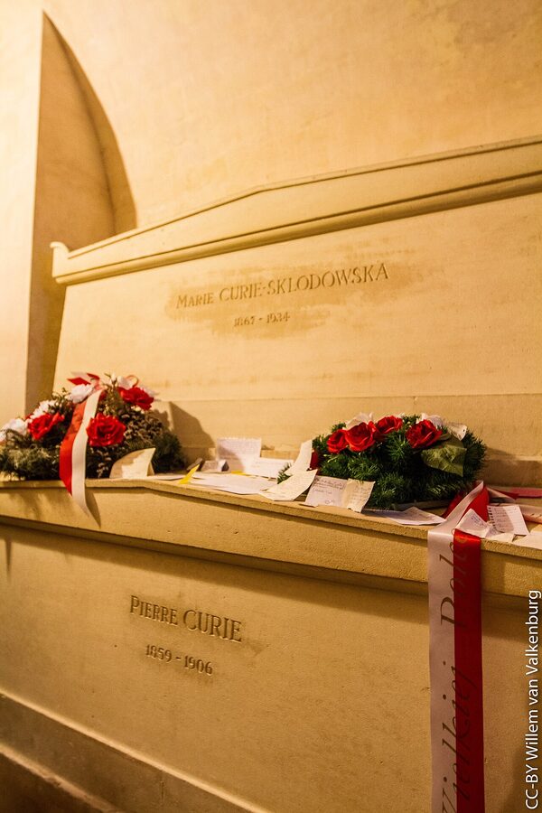 Tombs of Marie and Pierre Curie in the Pantheon crypt side by side