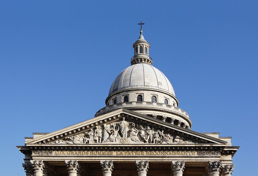 Pediment of the Panthéon Paris with the Aux Grands Hommes la Patrie Reconnaissante inscription