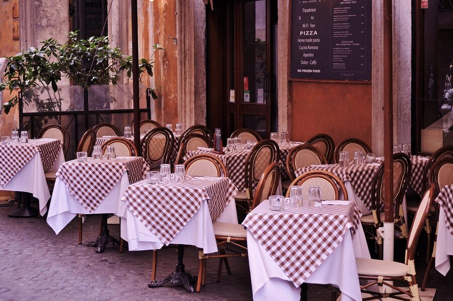 Paris bistro with sidewalk cafe tables, Left Bank