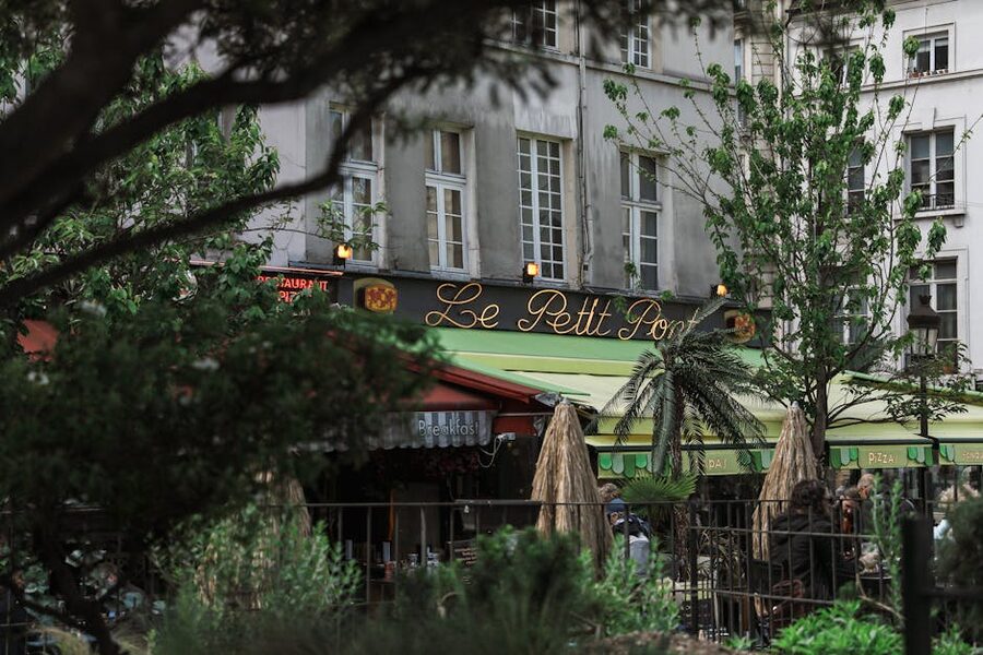 Parisian cafe with greenery in the Latin Quarter