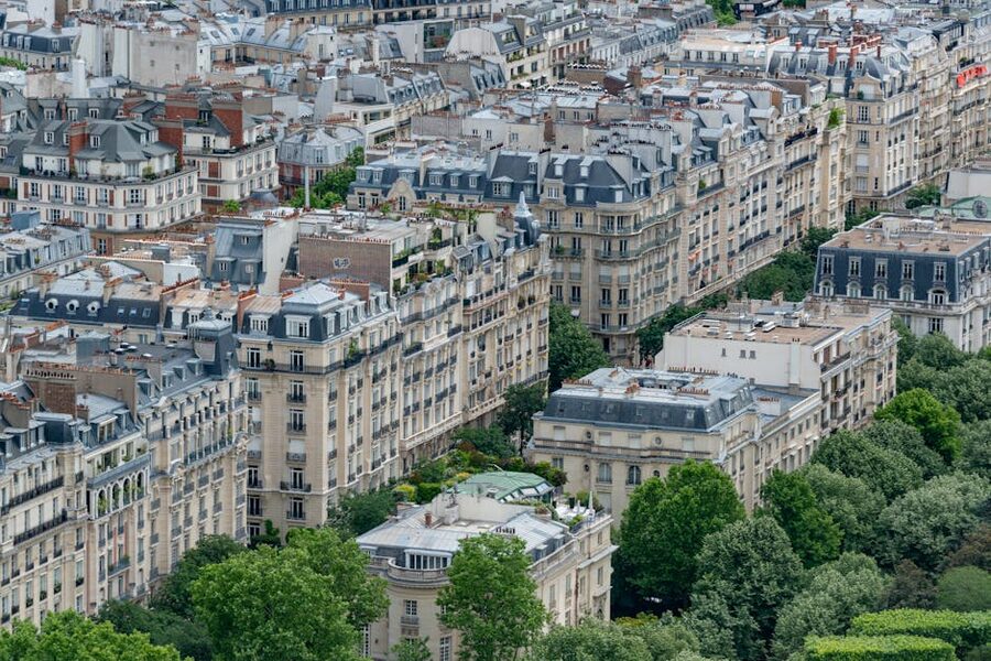 Paris Haussmann era rooftops aerial view