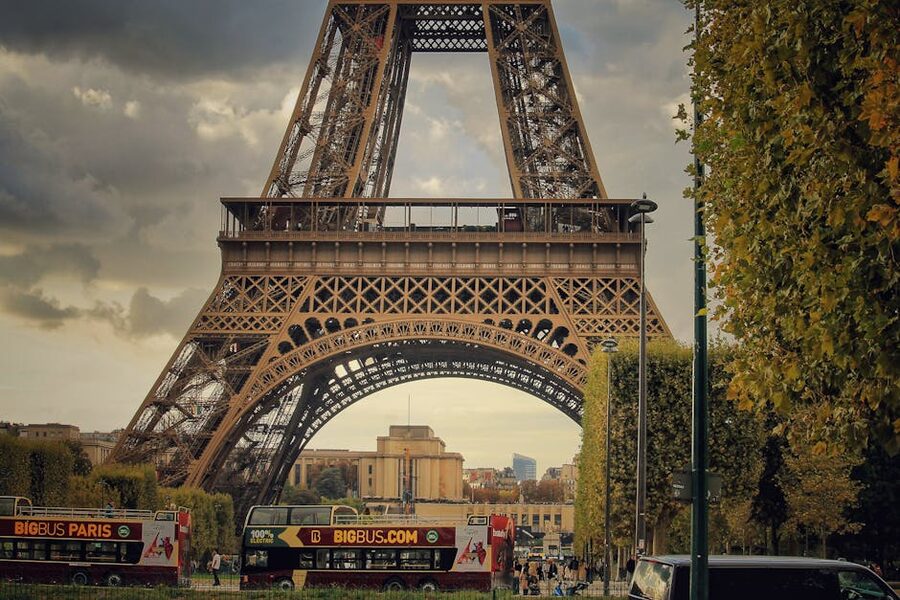 Sightseeing buses near the Eiffel Tower in Paris