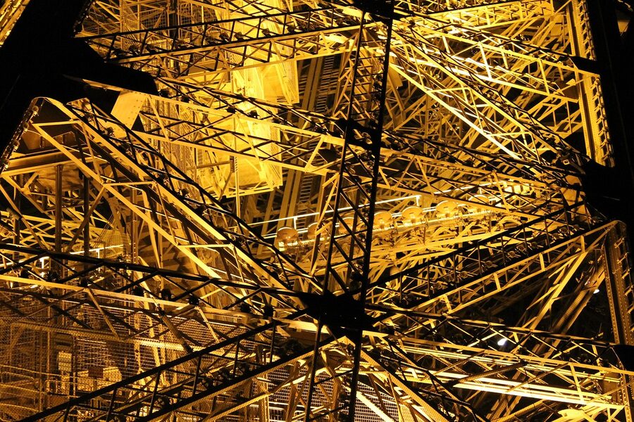 Eiffel Tower sparkle lights at night close up
