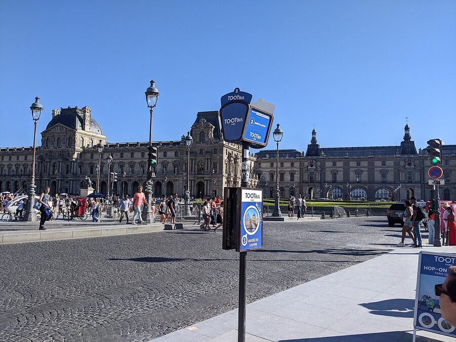 Tootbus Paris stop sign near the Louvre