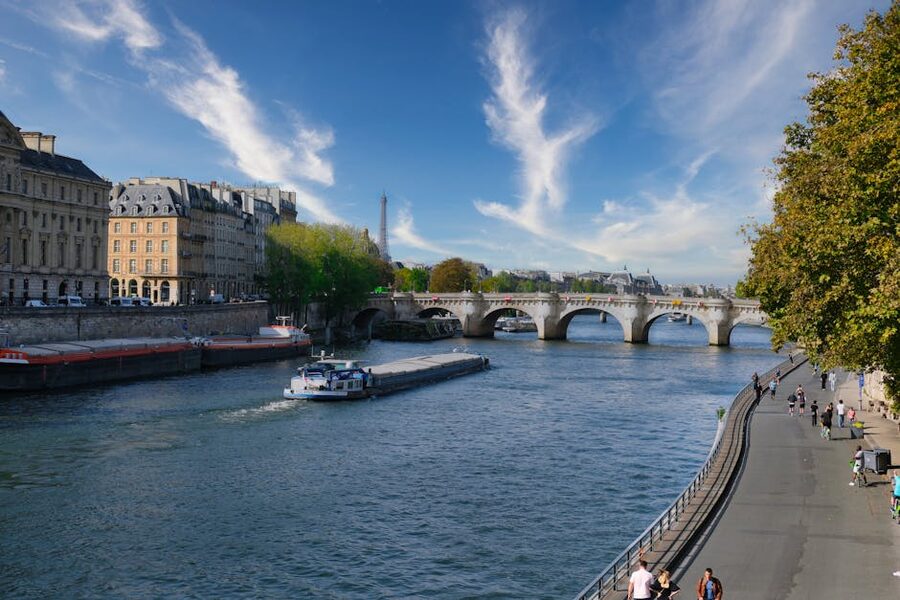Paris Seine river with Eiffel Tower view