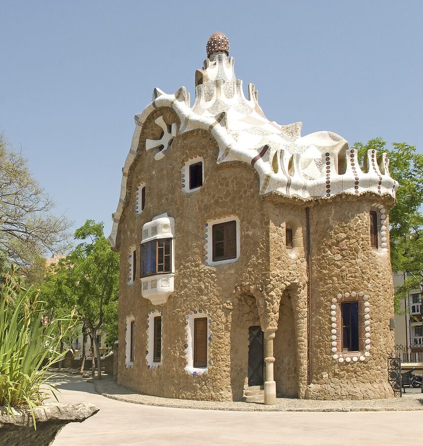 Park Guell entrance pavilion with mosaic roof