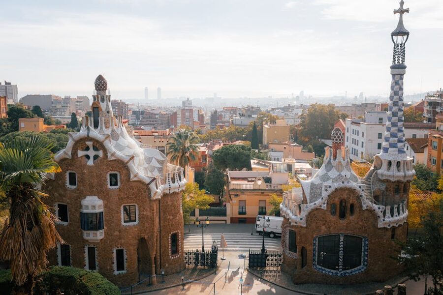 Park Guell entrance pavilion in morning light