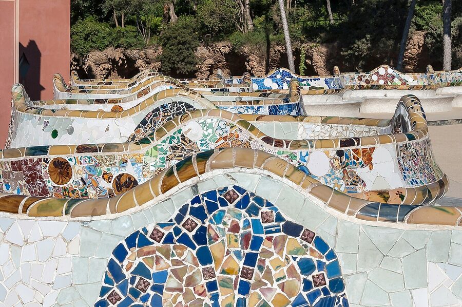 Park Guell serpentine wave bench in the Nature Square