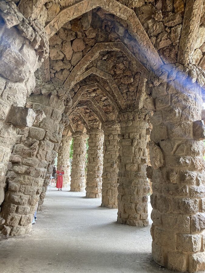 Park Guell stone viaduct supported by columns