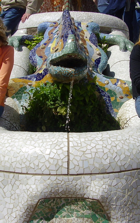 Park Guell trencadis salamander on the dragon staircase