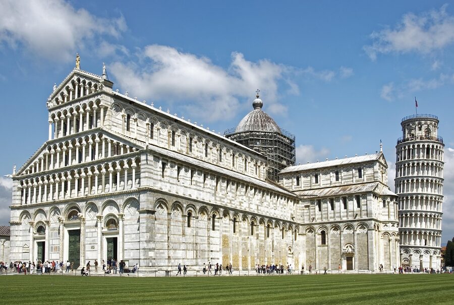The Pisa Cathedral, Baptistery and Leaning Tower together on Piazza dei Miracoli