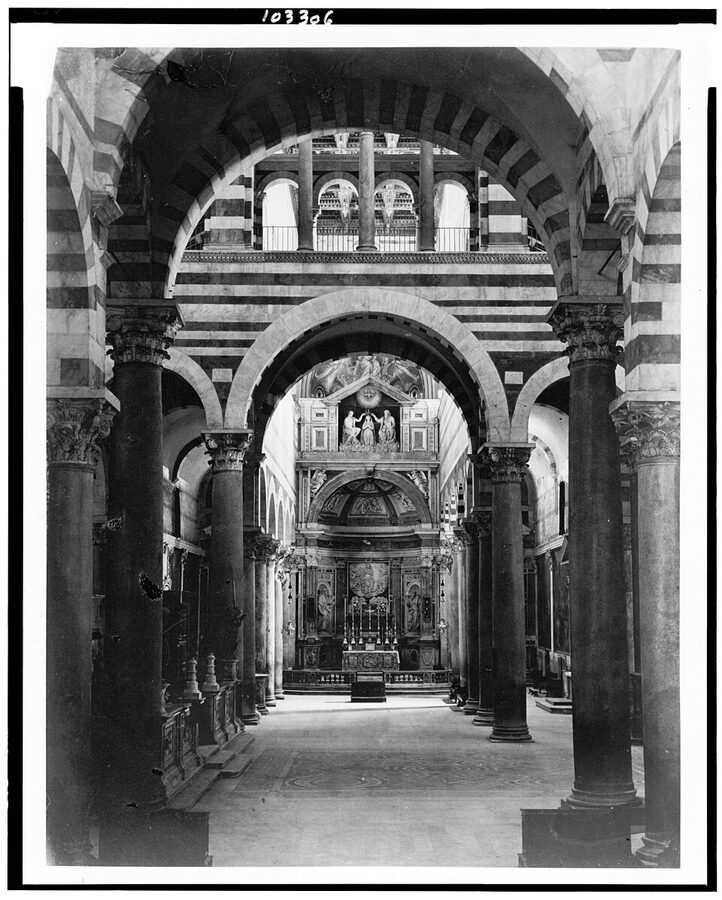 Archival photograph of the interior of the Pisa Cathedral from 1860