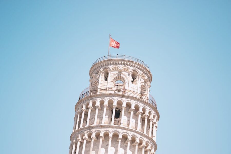 The Leaning Tower of Pisa against a blue sky