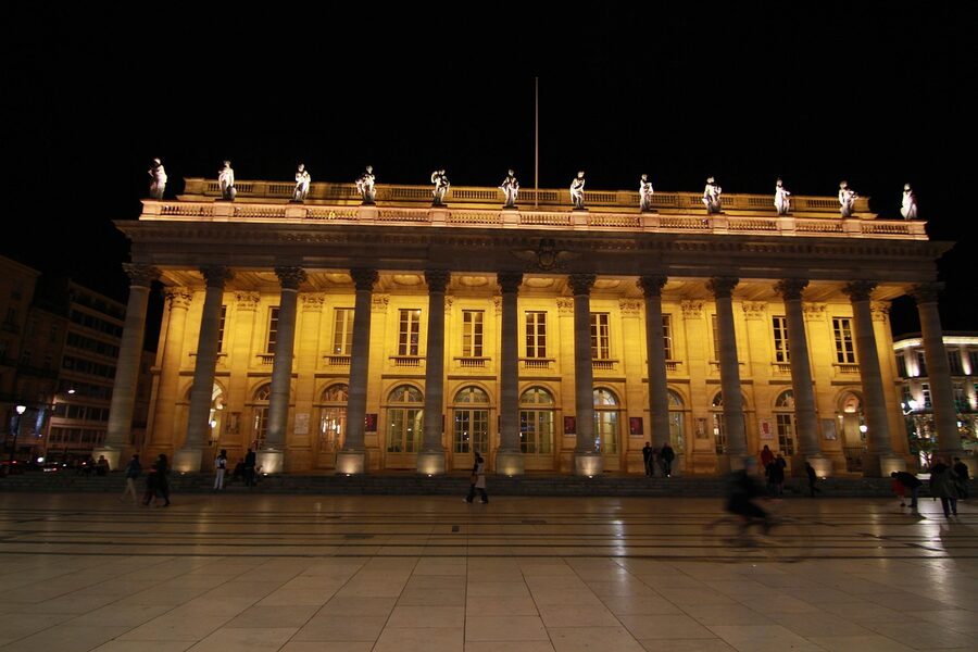 Bordeaux historic building illuminated at night