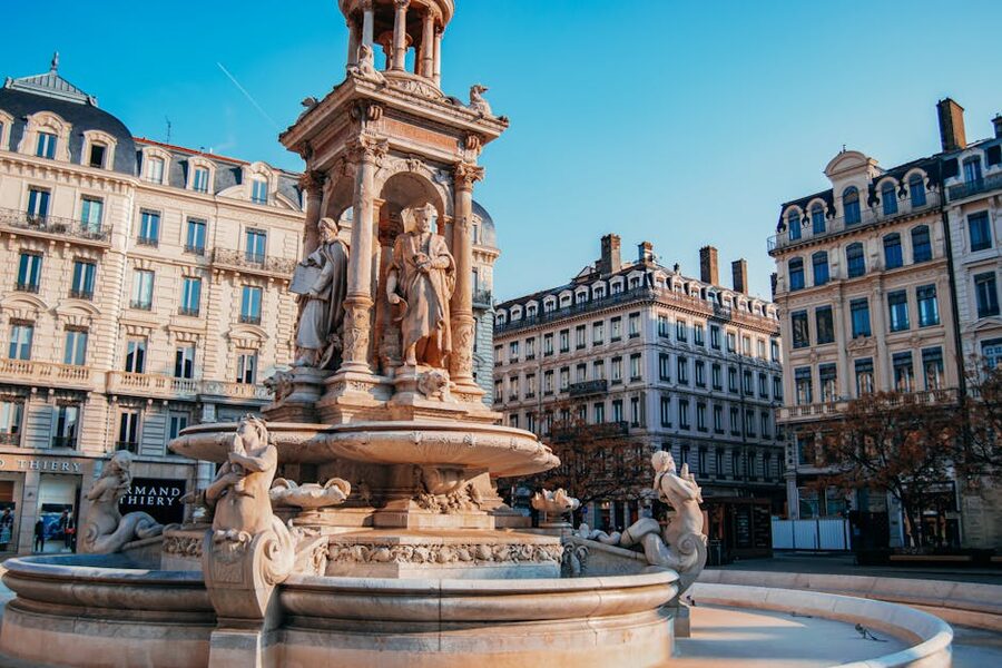 Place des Jacobins with central fountain in Lyon