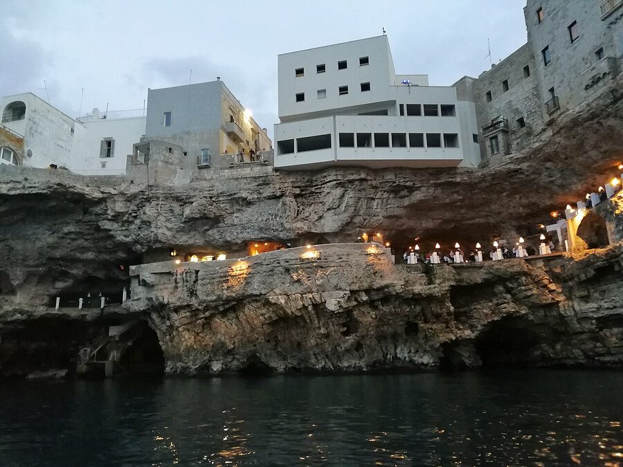 Grotta Palazzese seen from the sea Polignano