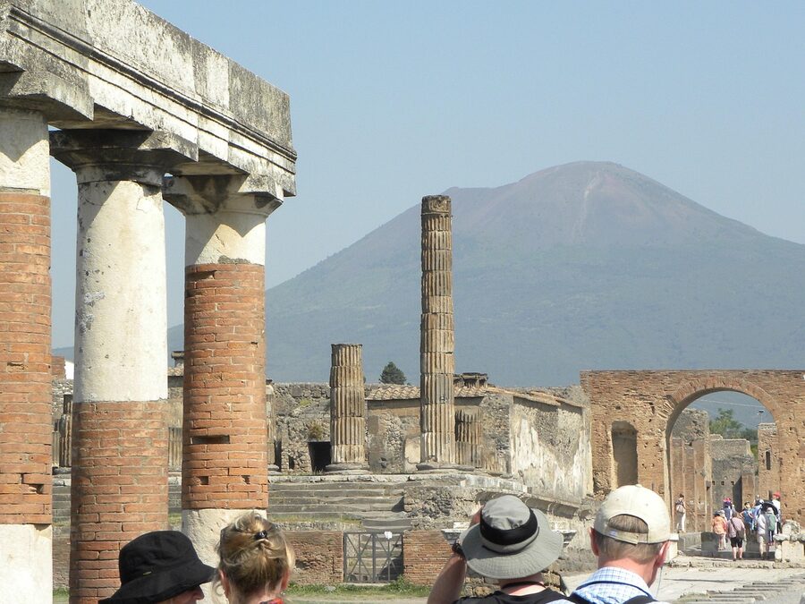 Pompeii ruins with Vesuvius archaeology view