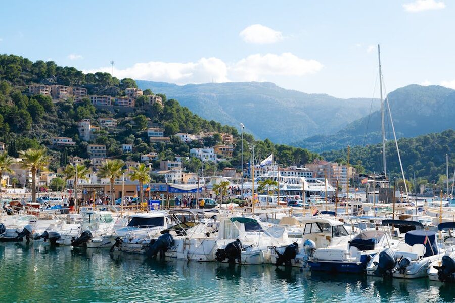Port de Soller marina with hillside houses