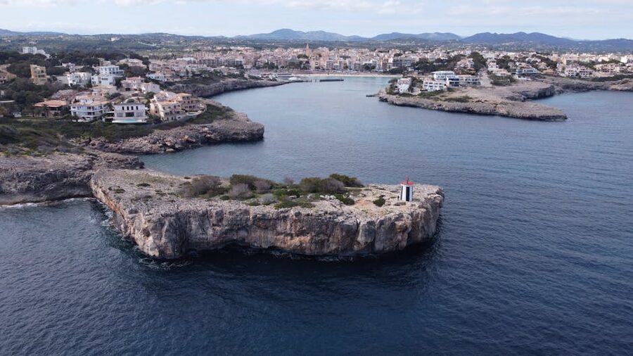 Aerial view of Porto Cristo Mallorca coastline