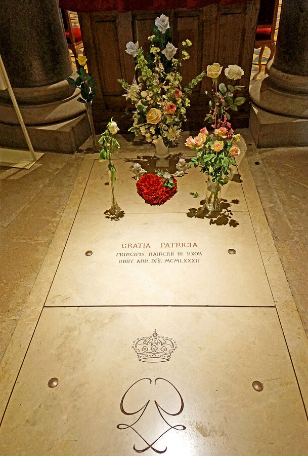 The tomb of Princess Grace Kelly inside Saint Nicholas Cathedral, Monaco