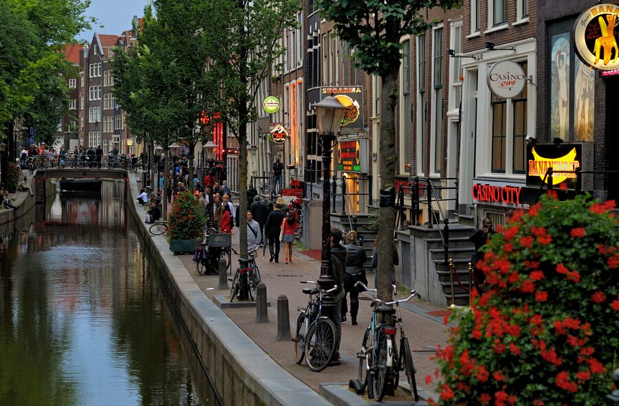 Red Light District of Amsterdam by day canal view