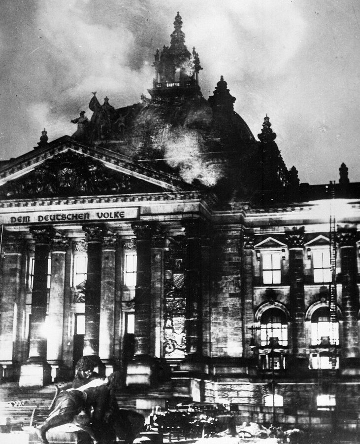 Photograph of the Reichstag fire on 27 February 1933