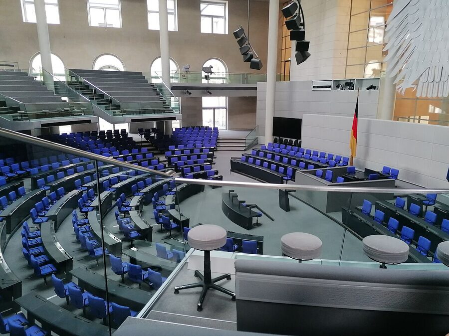 The Bundestag plenary chamber as photographed in 2023