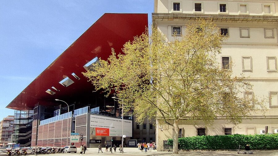 Reina Sofia museum courtyard with reflecting pool