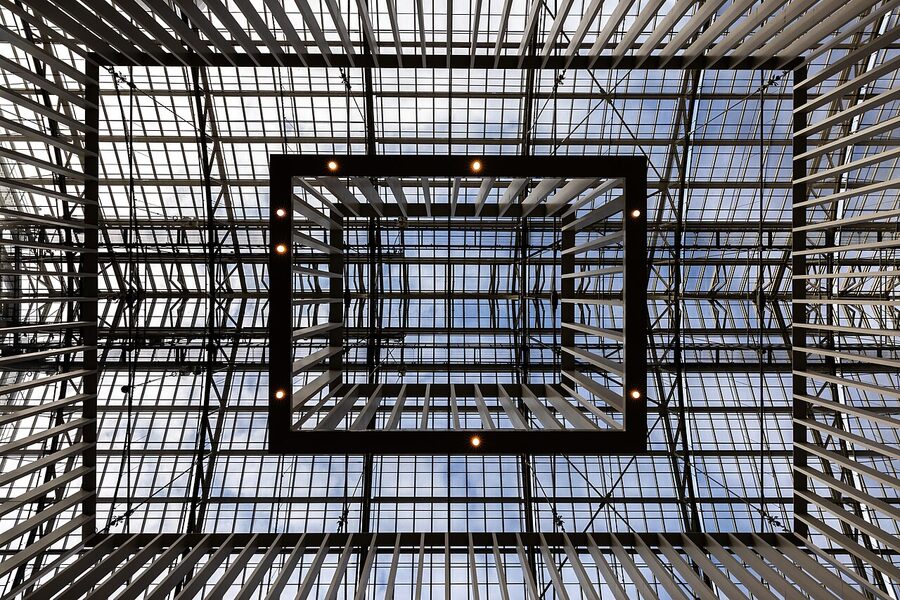 Rijksmuseum atrium glass roof from below