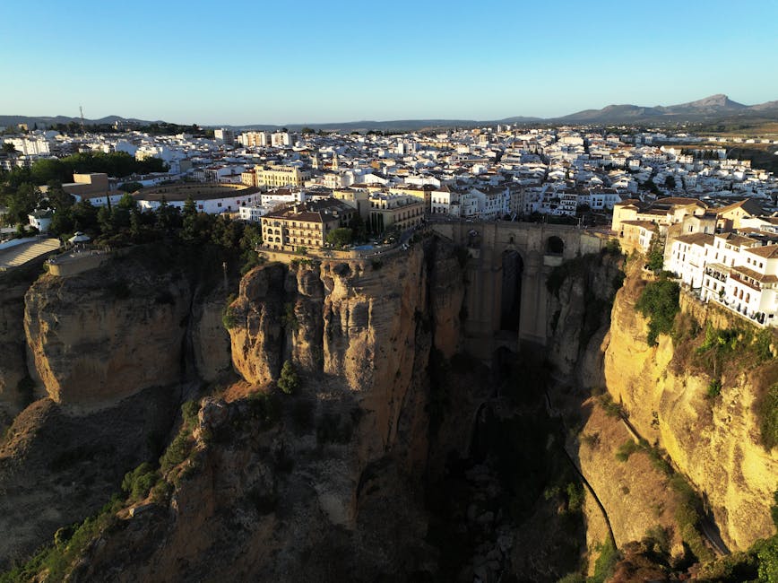 Aerial view of Ronda over El Tajo gorge in Andalusia Spain
