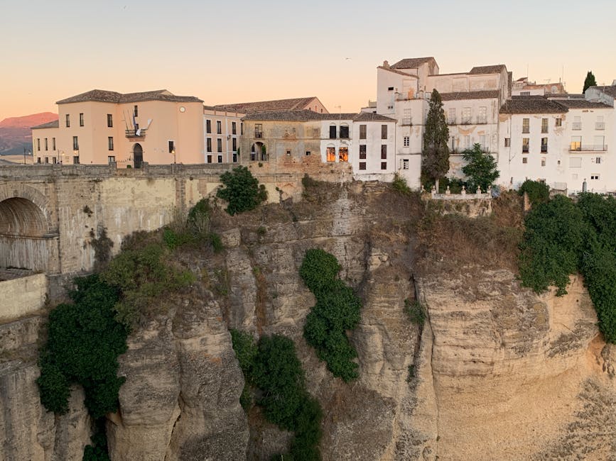 Historic buildings on the cliff edge in Ronda old town