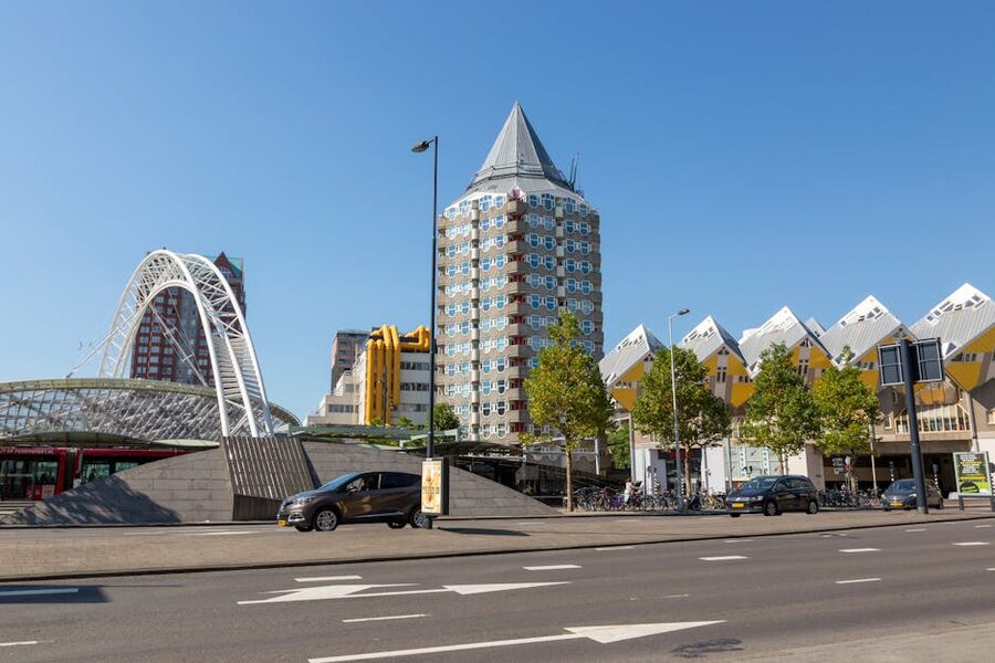 The Cube Houses and Pencil Building in central Rotterdam designed by Piet Blom
