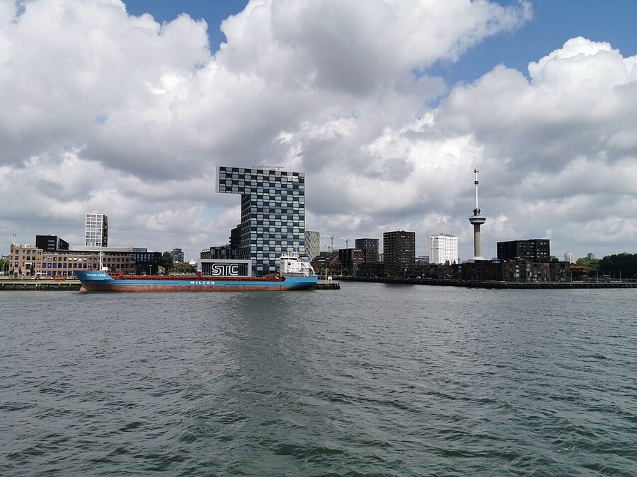 A Spido cruise boat moored at Willemskade pier in Rotterdam
