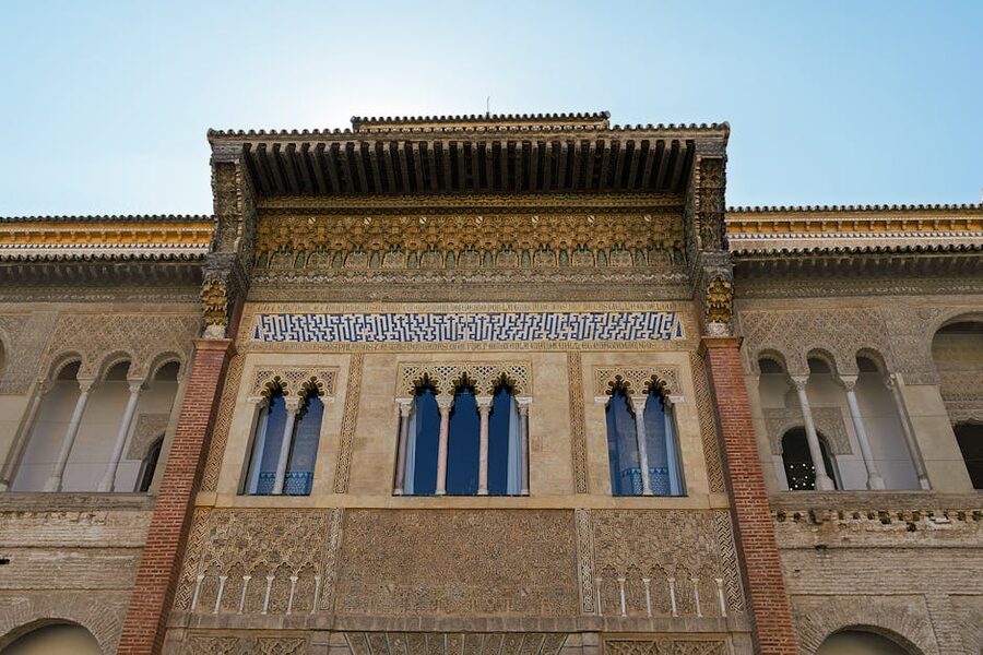 Pedro I facade detail Moorish stucco Alcazar Seville