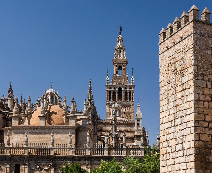 Royal Alcazar of Seville exterior from Plaza del Triunfo